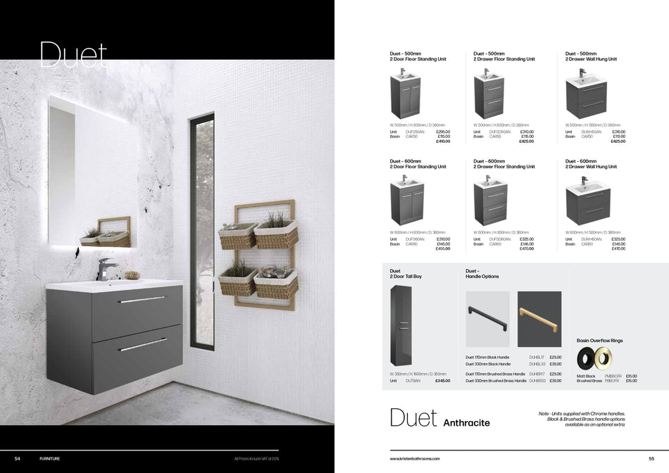 Duet – 500mm 2 Drawer Wall Hung Unit