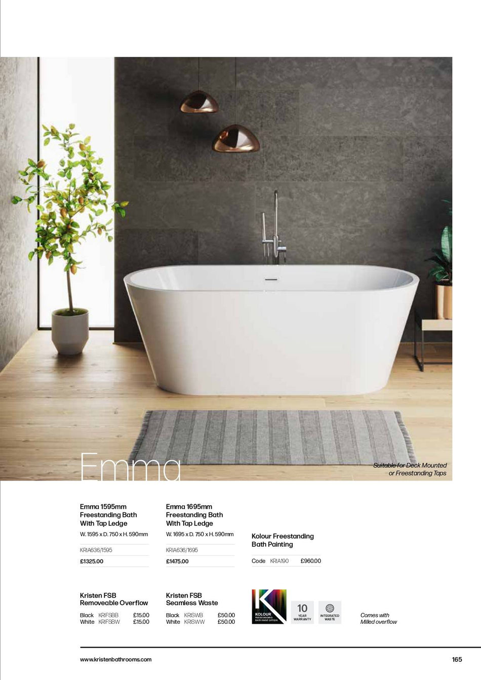 Emma 1595mm Freestanding Bath With Tap Ledge