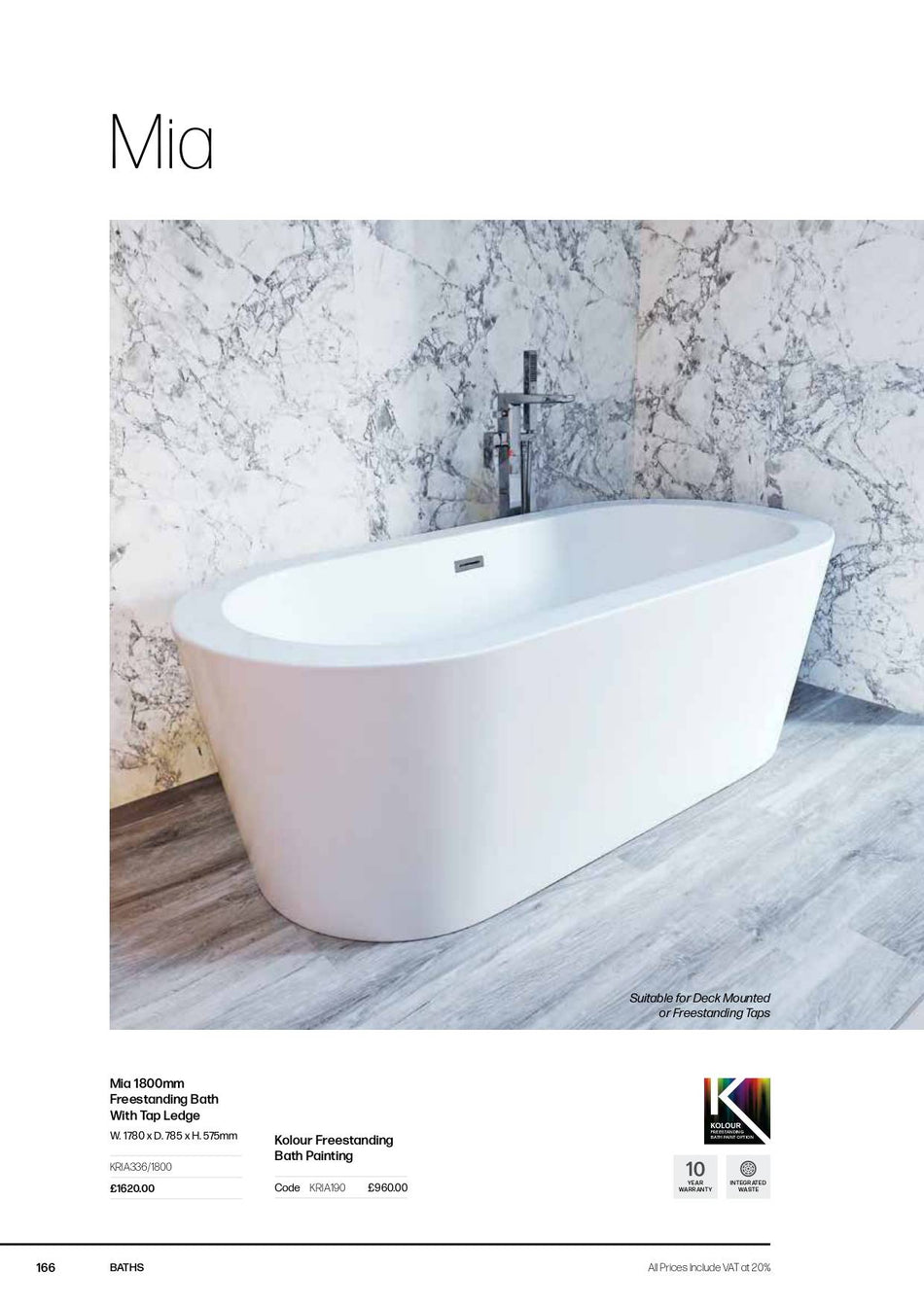 Mia 1800mm Freestanding Bath With Tap Ledge