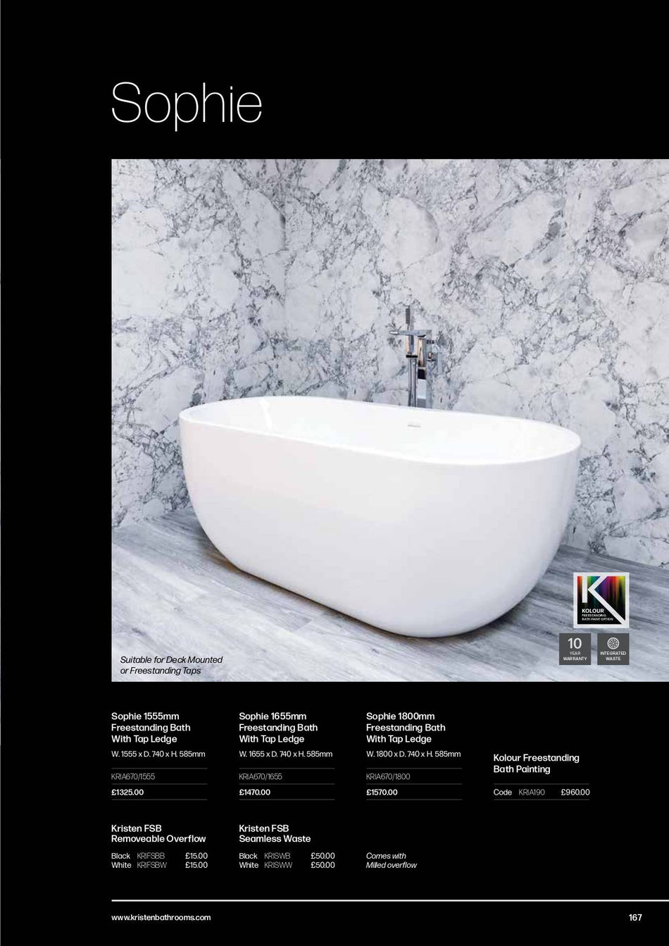 Sophie 1555mm Freestanding Bath With Tap Ledge