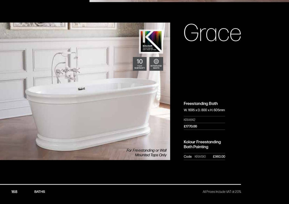 Freestanding Bath W. 1695 x D. 800 x H. 605mm